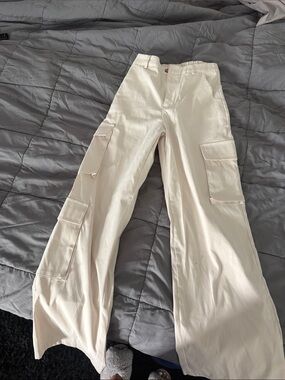 Cream Cargo Wide-Leg Pants